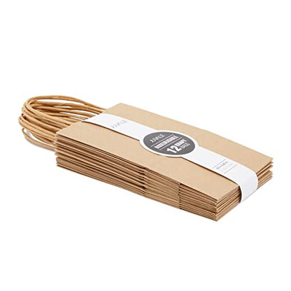 Juvale Mini Gift Bags with Handles - Brown Paper Party Favor Bags with Handles - Long & Narrow Design for DIY & Craft Fairs - 3 x 5.25 x 8.5 In, Brown, 12 Pack - style: Medium