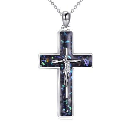 YFN Cross Necklace Sterling Silver Religious Cross Pendant Jewelry Christian Gifts for Women Men - style: A. Crucifix Abalone Shell