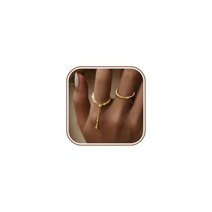 925 Sterling Silver Adjustable Link Chain Rings for Women Daughter - color: Gold