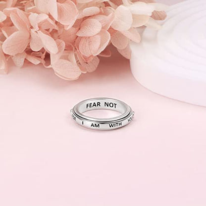Alphm Spinner Ring S925 Sterling Silver Fidget Anxiety Worry Inspirational Band Fidget Relieving Boredom ADHD Autism Rings for Men Women Teens - size: 7