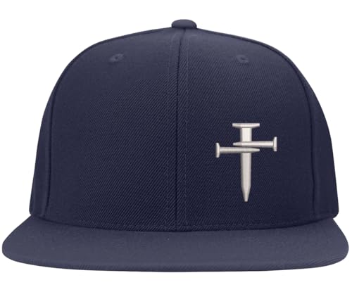 Nail Cross Christian Fitted Side Embroidered Hat Baseball Cap - color: Navy Flat Brim, size: Large-X-Large