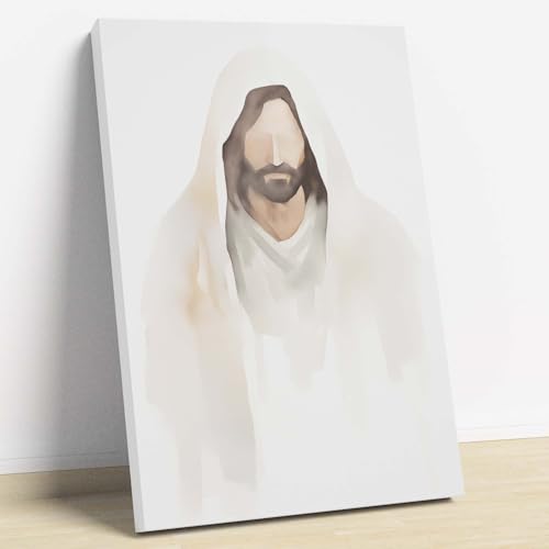 Jesus Watercolor Wall Art Christian Canvas Painting Scripture Pictures Wall Decor Bible Verse Poster Lds Jesus Prints Religious Watercolor Art God Poster Jesus Portrait Canvas 16x24inch Wood Frame - color: Jesus Face Portrait, size: 16"L x 24"W (Wood Fram