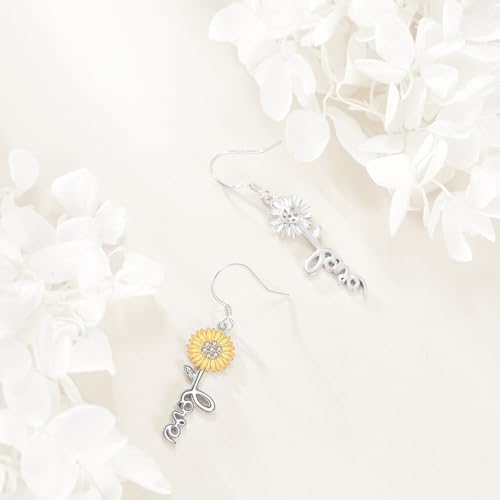 POPLYKE Faith Cross Flower Stud Earrings for Women Sterling Silver Dangle Earring Jewelry Gifts for Women Mom Wife - style: Love