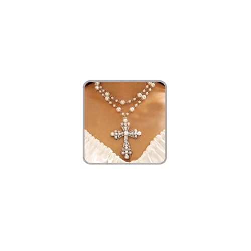 Pearl Cross Necklace Big Cross Pendants Necklaces for Women Chunky Pearl Necklace Gothic Cross Necklace Punk Vintage Cross Jewelry Women - style: Silver 05