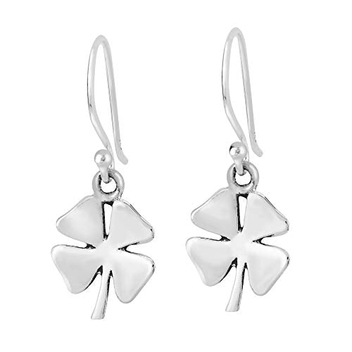 AeraVida Four Leaf Clover .925 Sterling Silver Dangle Earrings Polished Finish Lucky Symbol Fish Hook Lightweight Everyday Jewelry