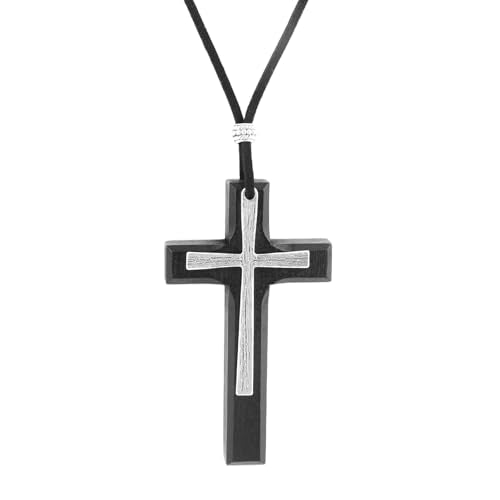 Cross Car Hanging Ornaments for Rearview Mirror, Wooden Cross Pendant Christian Car Rear View Mirror Hanger Charm Accessories for Truck SUV Home Decor Religious Gift (Black)