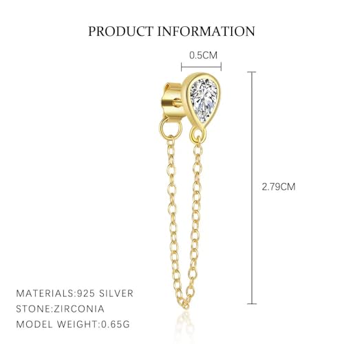 925 Sterling Silver CZ Moon Cross Heart Teardrop Chain Earrings for Women - color: CZ--Gold