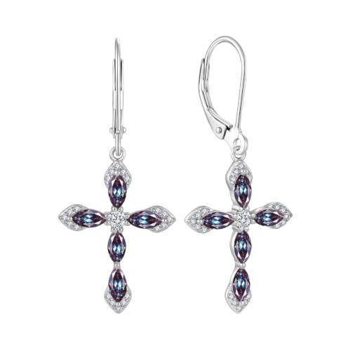 Birthstone Cross Earrings for Women 925 Sterling Silver - color: 06 June - Alexandrite-1
