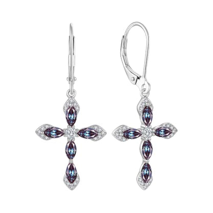 Birthstone Cross Earrings for Women 925 Sterling Silver - color: 06 June - Alexandrite-1