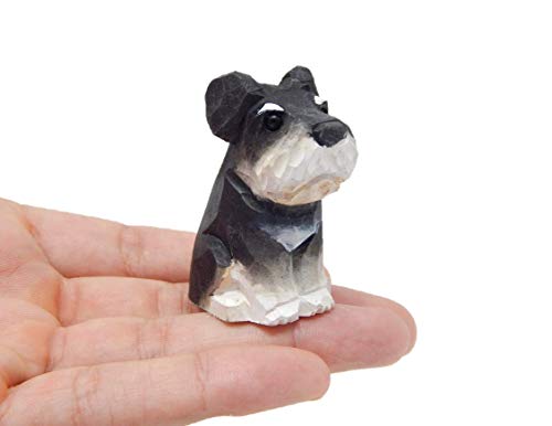 Selsela Schnauzer Terrier Dog Puppy Figurine Miniature Wooden Carving Statue Home Decor Small Animals Pet Canine Hound - style: Schnauzer Terrier Dog