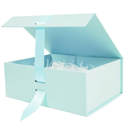 Aimyoo Large Light Blue Gift Box with Ribbon, 11.5x8.6x4.1 inch Groomsman Proposal Box for Presents with Magnetic Closure Lids, Rectangle Collapsible Luxury Box for Wedding, Christmas, Halloween, Birthday - color: Light Blue 11.5x8.6x4.1 inch-1 Pack
