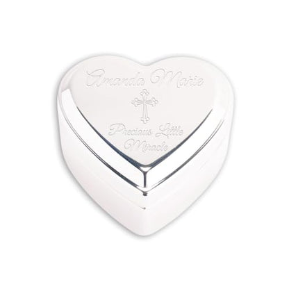 Cherished Moments Personalized Cross Jewelry Box, Heart Keepsake - color: Silver-Custom Cross