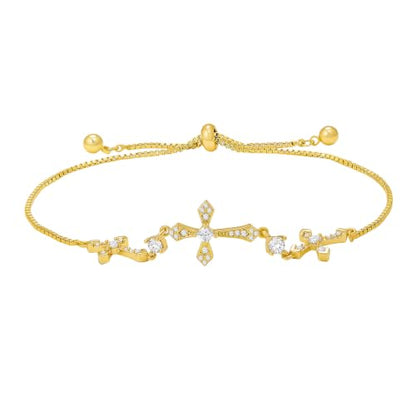 Cicy Bell Cross Bracelets For Women 24k Gold Plated Cubic Zirconia Bracelet - color: Gold-C