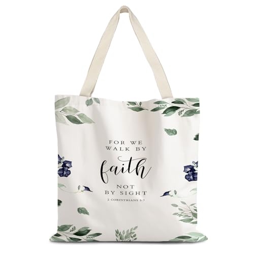 Walk by Faith Christian Canvas Tote Bags for Women, Christian Gifts for Women Faith, Bible Verse Gifts - color: Walk By Faith