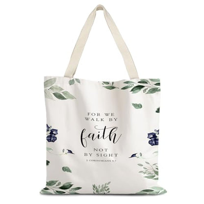 Walk by Faith Christian Canvas Tote Bags for Women, Christian Gifts for Women Faith, Bible Verse Gifts - color: Walk By Faith