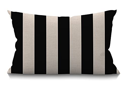 Smooffly Stripes Throw Pillow Cover,Black Stripes Waist Lumbar Cotton Linen Throw Pillow case Cushion Cover for Sofa Home Decorative Oblong 12x20 Inches - color: Md006