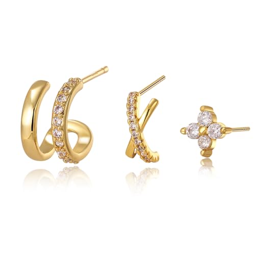 18K Gold Plated Hoop Earrings for Women, NICKEL-FREE & HYPOALLERGENIC, Timeless Jewelry Gift - color: Gold-B