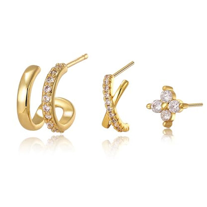 18K Gold Plated Hoop Earrings for Women, NICKEL-FREE & HYPOALLERGENIC, Timeless Jewelry Gift - color: Gold-B