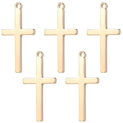 Beebeecraft 1 Box 20Pcs Cross Charms 18K Gold Plated Brass Christian Easter Crucifix Charms for Jewelry Making Bracelet Pendant Necklace DIY Crafts