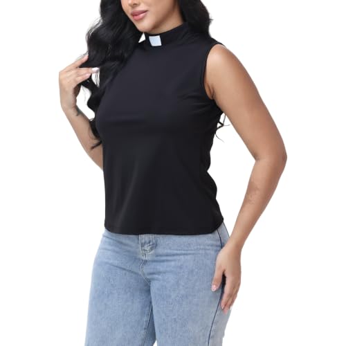 Women's Sleeveless Clergy Shirt - Tab Collar Keyhole Back Pastor Minister Blouse with Removable White Tabs - size: 3X-Large