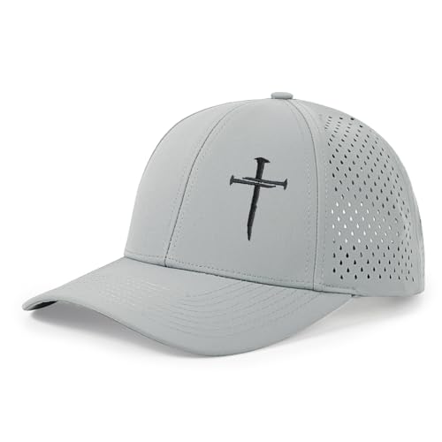 Embroidered Jesus 3 Nails Cross-Christian Religious Hats for Men & Women - color: 3 Nail Cross Nylon Grey