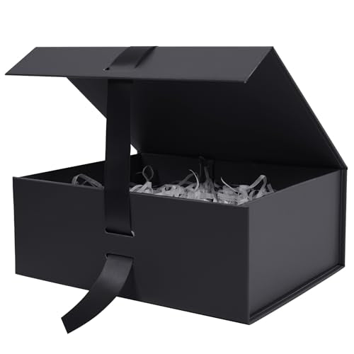 Aimyoo Black Gift Box with Ribbon, 8.6x6.7x3.4 inch Groomsman Proposal Box for Presents with Magnetic Closure Lids, Rectangle Collapsible Luxury Box for Wedding, Christmas, Halloween, Birthday - color: Black 8.6x6.7x3.4 inch-1 Pack