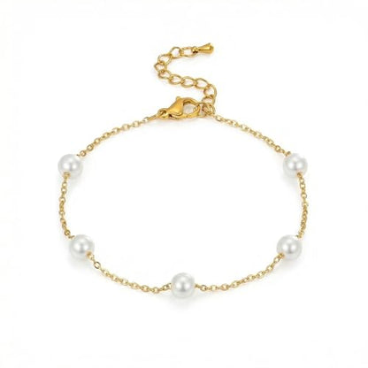 18K Gold Plated Pearl Beaded Cross Bracelets for Women Adjustable - color: Multi Pearls-Gold