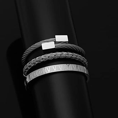 WFYOU Stainless Steel Bracelets for Men Gold Cuff Bracelet Birthday Gifts - color: Silver 6