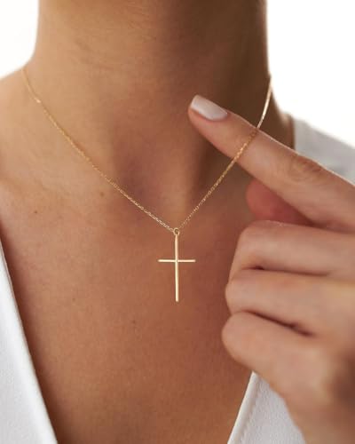 NIXMAX Small Cross Necklace for Women, 14K Gold Silver Plated Pendant - color: Gold-Skinny Cross