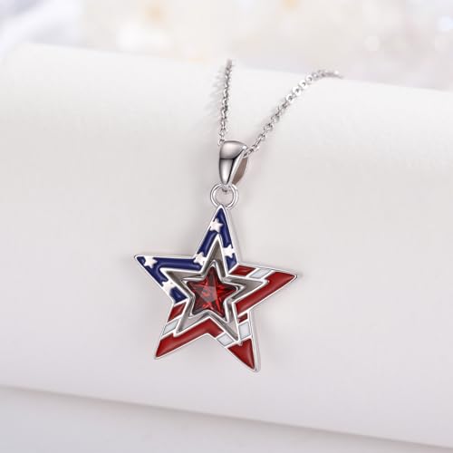 American Flag/Eagle/Star Necklace for Women 925 Sterling Silver Silver/Gold/Black American Flag Pendant 4th of July Jewelry for Wife Sister Girlfriend - color: White-3