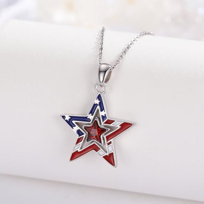 American Flag/Eagle/Star Necklace for Women 925 Sterling Silver Silver/Gold/Black American Flag Pendant 4th of July Jewelry for Wife Sister Girlfriend - color: White-3