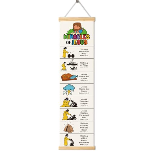 Miracles of Jesus Banner, Church Banner, Christian Rustic Hanging Door Flag, Farmhouse Decorations Outdoor Indoor, Church Activity Decor, Bible Lesson, Scripture and Words Decorations - color: Style 31