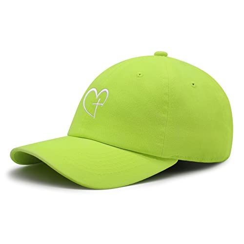 JPAK Heart and Cross Premium Dad Hat Embroidered Cotton Baseball Cap Christian Faith - color: Neon Yellow