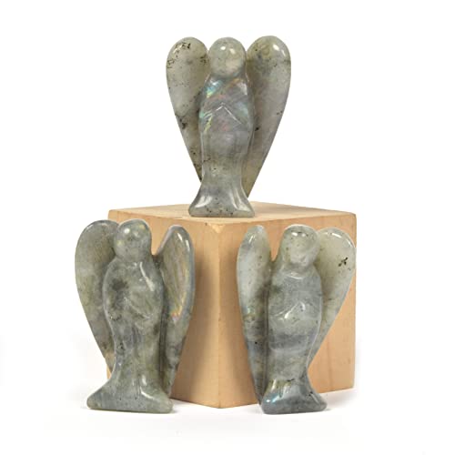 Justinstones Carved Labradorite Gemstone Peace Angel Pocket Guardian AngelHealing Statue 2 inch - color: Labradorite