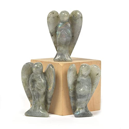 Justinstones Carved Labradorite Gemstone Peace Angel Pocket Guardian AngelHealing Statue 2 inch - color: Labradorite