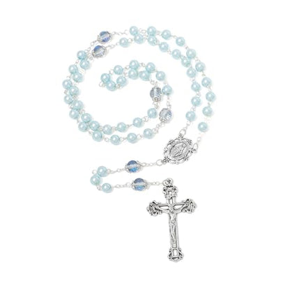 KOMI 6 MM Pearl Rosary Beads With Crucifix, Catholic Necklace for Women With Velvet Bag or Rosary Box - style: Rosary-1