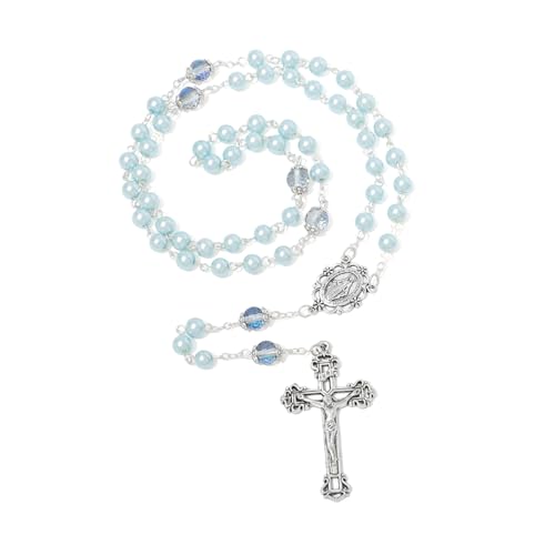 KOMI 6 MM Pearl Rosary Beads With Crucifix, Catholic Necklace for Women With Velvet Bag or Rosary Box - style: Rosary-1