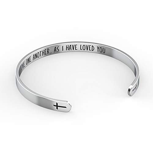 Happy Kisses Love One Another As I Have Loved You Cross Bracelet – Religious Bracelet – John 15:12 — Catholic or Christian Women & Girls - style: Love One Another