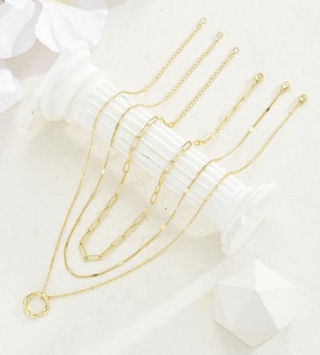 Layered Gold Necklaces for Women, 14K Plated Dainty Stackable Pendant Set - color: Gold-3 pcs Circle
