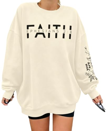 UNIQUEONE Christian Sweatshirt Women Faith Shirts: Jesus Sweatshirt Christian Religious Crewneck Long Sleeve Pullover Tops - color: Apricot, size: Large