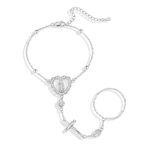 Gold Hand Chain Bracelets for Women, 18K Gold Plated Dainty Ring Bracelet Hand Chain Trendy Finger Ring Bracelet Hand Chains Jewelry Gifts for Women - color: Silver
