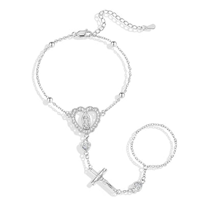 Gold Hand Chain Bracelets for Women, 18K Gold Plated Dainty Ring Bracelet Hand Chain Trendy Finger Ring Bracelet Hand Chains Jewelry Gifts for Women - color: Silver
