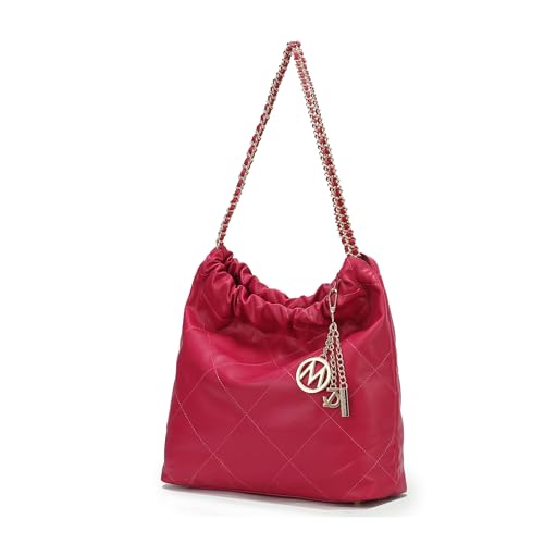 MKF Collection Shoulder Bag for Women, Vegan Leather Top Handle Pocketbook Large Hobo Bag Work Handbag Purse By Mia K - color: Celestine Fuchsia