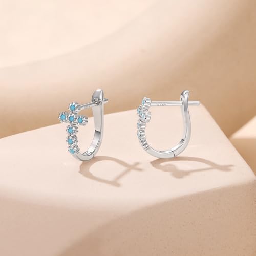 Silver Plated Hoop Earrings for Women Infinity Angel Feather Pearl Turquoise Cross Star Huggie Ear Buckles Hypoallergenic Posts Dainty Jewelry Gift - color: Silver Cross