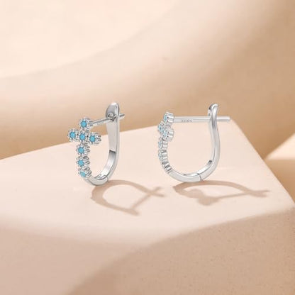 Silver Plated Hoop Earrings for Women Infinity Angel Feather Pearl Turquoise Cross Star Huggie Ear Buckles Hypoallergenic Posts Dainty Jewelry Gift - color: Silver Cross