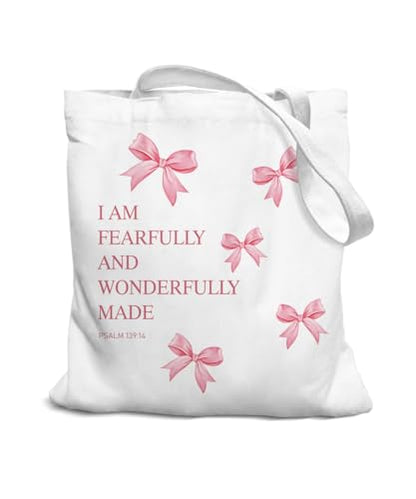 Coquette Bow Bible Canvas Tote Bag for Women Teens Teen Girls, Pink Bow Girls Tote Bag, Coquette Gifts - color: Pink Bible Bow