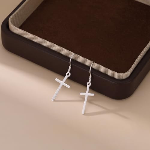 SLUYNZ 925 Sterling Silver Cross Dangle Earrings for Women Teens Cross Drop Earrings Dangle - color: A-SILVER
