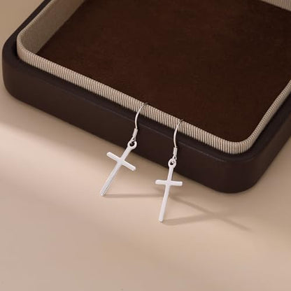 SLUYNZ 925 Sterling Silver Cross Dangle Earrings for Women Teens Cross Drop Earrings Dangle - color: A-SILVER