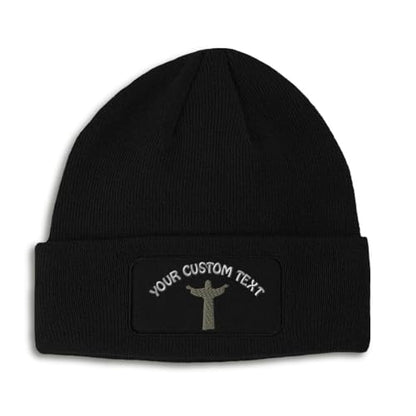 Custom Patch Beanie Faith Jesus Christian Cross God Skull Cap Hats for Men & Women Acrylic One Size - color: Black Personalized Text Here