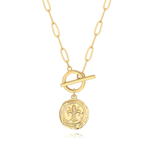 SOFYBJA Saint Benedict Necklace Drop 18K Gold Toggle Medallion Coin Cross Pendant Necklaces Religious Jewelry Catholic Gift for Women - color: Gold Iris